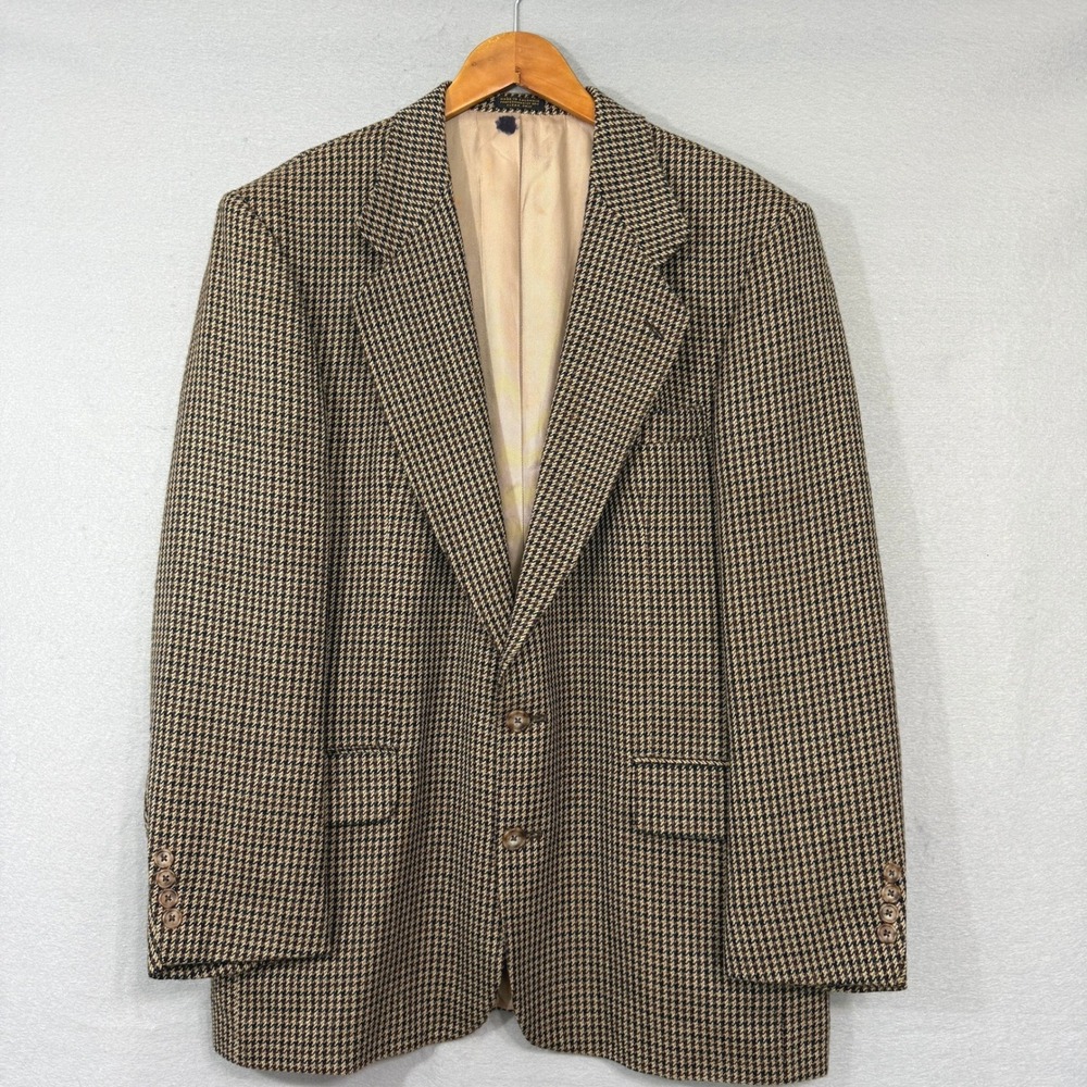 Vintage Oscar de la Renta Signature Houndstooth Mens Blazer 42R Wool Menswear